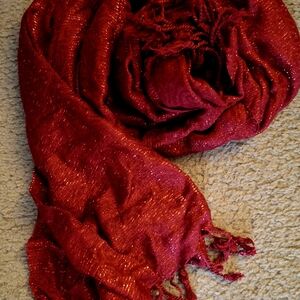 NWOT! Krazy Kat Sparkling semi-sheer Red Wrap/scarf with tassels